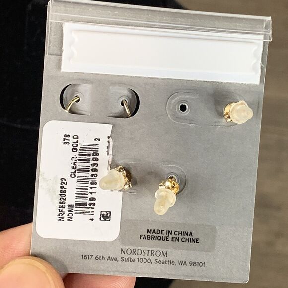 Nordstrom Cubic Zirconia Nickel Free 2 Pairs Huggie Hoop Stud Earrings Gold - Picture 2 of 6